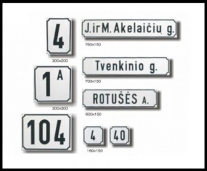 gatvės pavadinimų ir namo numerių lentelės
